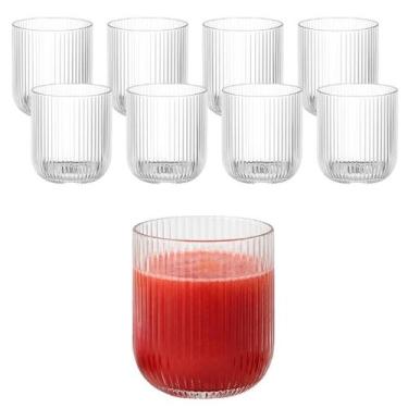 Imagem de Kit 8 Copos Baixo De Vidro Versalhes Grafiatto Transparente Canelado 2