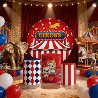 Imagem de Capas Painel Redondo Cilindros Decoração Circo - Genérica