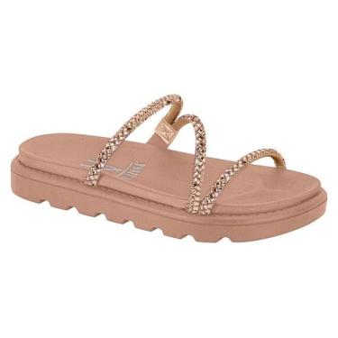 Imagem de Sandália Tamanco Vizzano Feminina  Strass Brilho Flat, Nude, 37