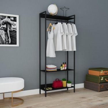 Imagem de Estante Closet Arara 187x80cm 3 Prateleiras Active Yescasa Preto/Ônix