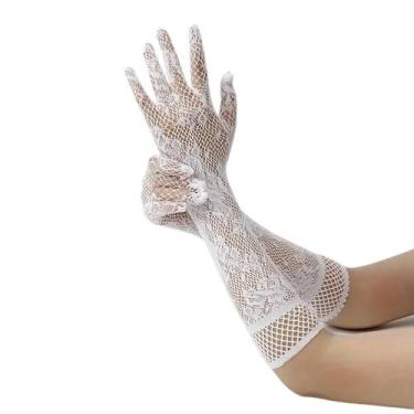 Imagem de Par de Luvas Brancas Renda Jacquard com Punho Floral - SIGILO SEX SHOP