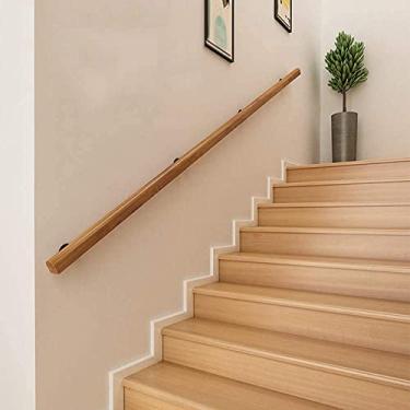 Imagem de Pkfinrd Corrimão de escada de madeira 50-350 cm corrimão de parede escada de madeira maciça kit de suporte de trilho com suporte (tamanho : 80 cm)