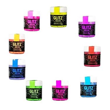 Imagem de Kit 9 Pós Glitz Cores Neon Brilha Na Luz Negra Para Decorar
