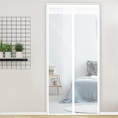 Imagem de Liveinu Cortina magnética de porta com isolamento térmico para porta de ar condicionado, quarto, cozinha, tela magnética com gancho e laço para perda de energia, reduz o ruído, 150 x 208 cm, branco transparente