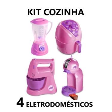 Imagem de Kit Cozinha Infantil com 4 Brinquedos Eletrodomésticos Airfryer, Batedeira, Cafeteira Capsula e Liquidificador