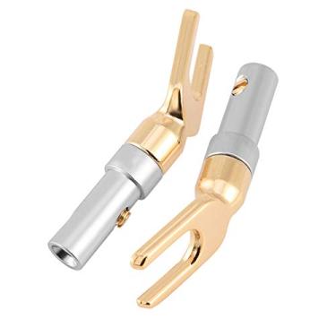 Imagem de ciciglow Plugues banana para fio de alto-falante, 6 peças, banhado a ouro 24 K, conector de espada de cobre puro, 4 mm, banana U garfo conector de fio de alto-falante de 45 graus