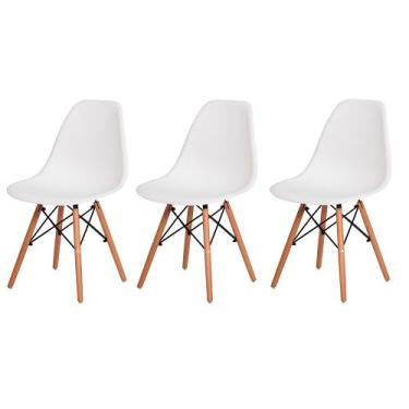 Imagem de Kit 3 Cadeiras Charles Eames Eiffel Branca Base Madeira Sala Cozinha J