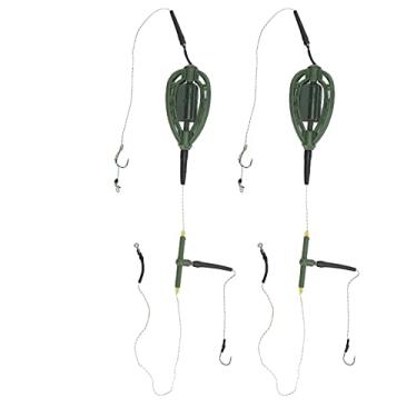 Imagem de plplaaoo Alimentador de pesca de carpa 2 peças, cesta de armadilha de pesca, conjunto de pesca de aço carbono, dispositivo de pesca de carpa, método em linha de bobina de alimentador de pesca, cesta de iscas leves para pesca de carpa (35 g)
