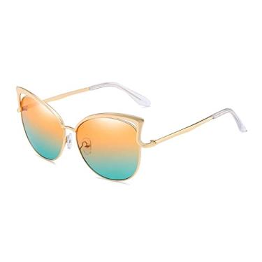Imagem de Óculos de sol retrô olho de gato para mulheres masculinas moda design oco vintage óculos de sol lente espelho feminino masculino masculino uv400, ouro marrom verde, uv400