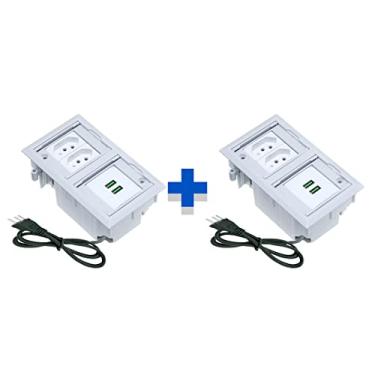 Imagem de Kit 2 Caixas De Tomadas 4 Blocos Com 2 Tomadas 20A 2USB 4.9A COR:BRANCO
