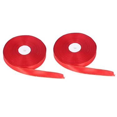 Imagem de HEEPDD Fitas decorativas de 200 jardas, 2 rolos de 2 cm de largura fita vermelha dourada brilhante luxuosa fita vermelha fina para festas de casamento de fim de ano