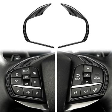Imagem de nuoozy Compatível com acabamento de capa de moldura de botão de volante acessório interior de fibra de carbono para Ford Explorer 2020 2021 preto (2 peças)