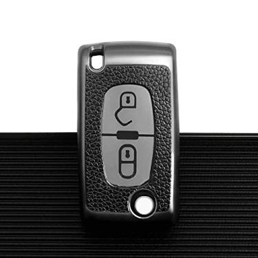 Imagem de SELIYA Capa dobrável para chave de carro em TPU, apto para Peugeot 206 407 307 607, apto para Citroen C2 C3 C4 C5 C6 Berlingo Remote Key Shell 2/3 Botões, 2 Botões Prata