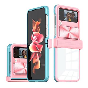 Imagem de Capa de telefone celular de acrílico anti-detonação para Samsung Galaxy Z Flip 4 5G Flip4 Zflip4 Slide Proteção da câmera Capa à prova de choque, rosa e ciano, para Samsung Z Flip 4