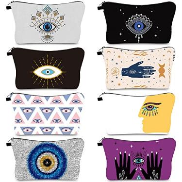 Imagem de 8 peças bolsas de cosméticos bolsas de maquiagem impressas bolsa de higiene pessoal espaçosa bolsa de beleza à prova d'água bolsas organizadoras com zíper acessórios de maquiagem para mulheres meninas