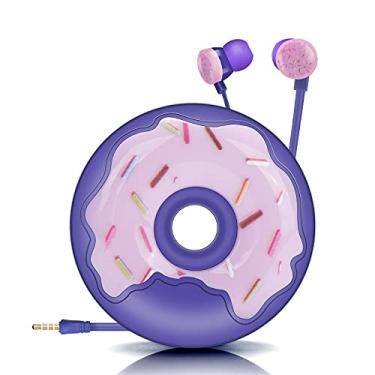 Imagem de AnRuk Lindos fones de ouvido para crianças, fones de ouvido com fio tamanho infantil e intra-auriculares com microfone e estojo de armazenamento de fones de ouvido para meninas e meninos (roxo)