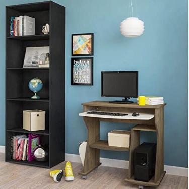Imagem de Conjunto Home Office 2 Peças com 1 Escrivaninha 2 Prateleiras e 1 Estante para Livros Artely Preto/nogal