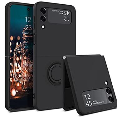 Imagem de Para samsung z flip 4 caso anel titular magnético líquido silicone casos de telefone para samsung galaxy z flip 3 zflip 4 zflip3 capa macia, preto, para samsug z flip 3