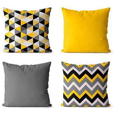 Imagem de Kit 4 Capas de Almofadas Amarelo Com Cinza 45x45