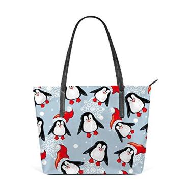 Imagem de Top Carpenter Bolsa de ombro com alça superior de couro de poliuretano, tema de pinguim, bolsa mensageiro para mulheres e meninas