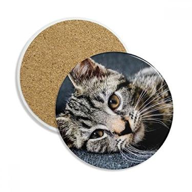 Imagem de Gato, listras, gatinho, animal, relaxar, adorável caneca para porta-copos com proteção de mesa, pedra absorvente