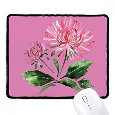 Imagem de Mousepad aquarela rosa crisântemo Greenery borda costurada tapete de borracha para jogos
