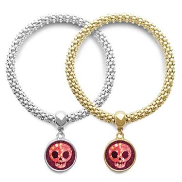 Imagem de DIYthinker Pulseira de crânios rosa do México Dia dos Mortos pingente joia corrente de presente para casal