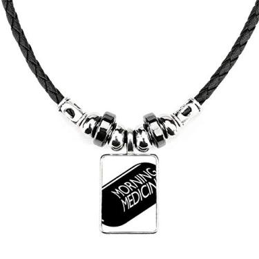 Imagem de DIYthinker Colar Morning Medicine com citação de bijuteria e pingente de corda de couro