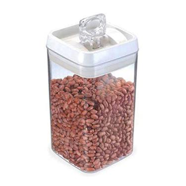 Imagem de Pote Acrílico Quadrado 2,3 LITROS Para Biscoitos Cookies Organizador Hermético Transparente Bolacha, Arroz, Feijão, Macarrão, Sal, Açúcar Tampa Branca Lacre A Vácuo PREMIUM SYANG