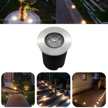 Imagem de Luminária Balizador Spot Led SMD Em PVC De 1W Luz Branco Quente De Embutir Em Piso Chão Solo Gramado Jardim Escada