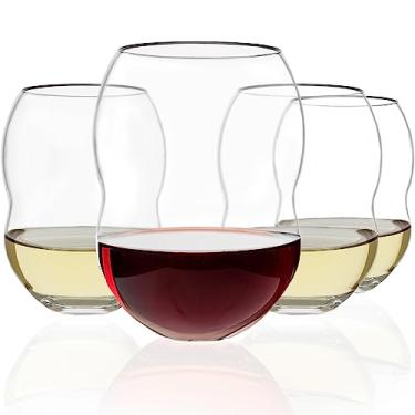 Imagem de Taças de vinho sem haste de plástico inquebrável 510 g – 100% Tritan – Design antiderrapante proprietário – livre de BPA, pode ser lavado na lava-louças, inquebrável – Base resistente e copos de vidro extra grossos – conjunto de 4