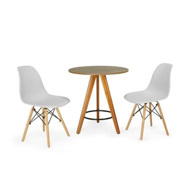 Imagem de Conjunto Mesa Redonda Aline 70cm Natural com 2 Cadeiras Eames Eiffel - Cinza