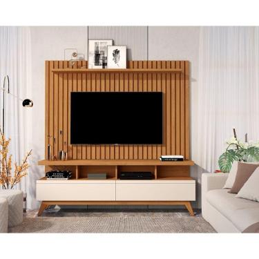 Imagem de Rack Vivare 1.6 Wood Com Painel Classic Ripado Para TV Até 65 Polegadas Nature/Off White - Giga Móveis
