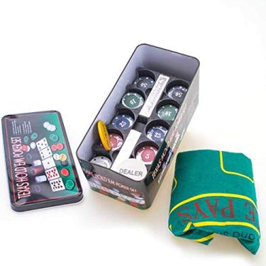 Imagem de Jogo de Poker AX Esportes Texas 200 Fichas 2 Baralhos Toalha e Dados