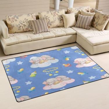 Imagem de Tapetes de área azul rosa com elefantes dormindo, 9,5 x 1,5 m, ultra macio, tapete para quarto, sala de jogos, estudo, jogos