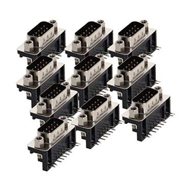 Imagem de Bettomshin Conector D-sub db9 macho plugue 9 pinos 2 fileiras de entrada de ângulo reto de breakout para equipamento mecânico preto pacote com 10