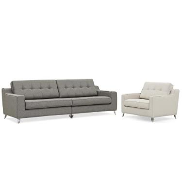 Imagem de Conjunto Sofá 4 Lugares e Poltrona Herval Cross, Linho Cinza e Cru