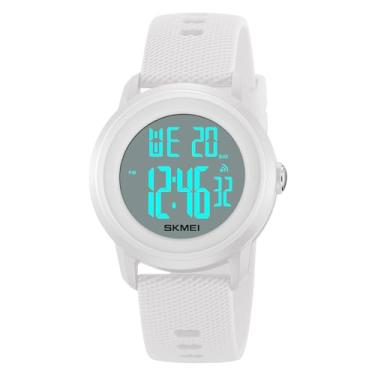 Imagem de CakCity Relógio esportivo digital para mulheres e homens, cronômetro, impermeável, pulseira de borracha, relógio de pulso com visor luminoso, alarme, carrilhão, luz de fundo EL, relógio multifuncional