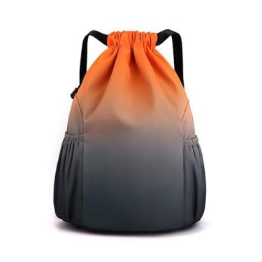 Imagem de Bolsa com cordão, mochila leve com suporte para garrafa de água e bolsos, mochila esportiva de ginástica, Laranja, cinza, Small, Esportes