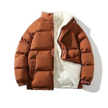Imagem de Aoleaky Jaqueta de inverno masculina streetwear de lã parkas jaqueta solta bolha jaqueta quente gola alta casacos acolchoado roupas, Café, GG