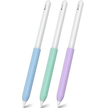 Imagem de NIUTRENDZ Pacote com 3 alças de silicone para Apple Pencil 2ª geração e Apple Pencil (USB-C) capa protetora com design ergonômico (roxo + azul + verde)