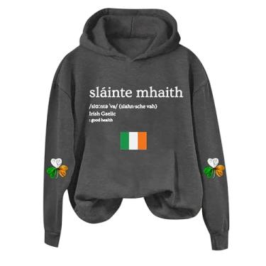 Imagem de Camisetas femininas do Dia de São Patrício com estampa da bandeira americana, trevo irlandês, verde, camisetas irlandesas soltas, Cinza escuro, G