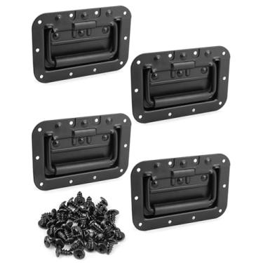 Imagem de QWORK Alça embutida grande com mola, com parafusos, pacote com 4 alças de construção de aço durável com aderência de borracha, ideal para armários, gavetas e muito mais