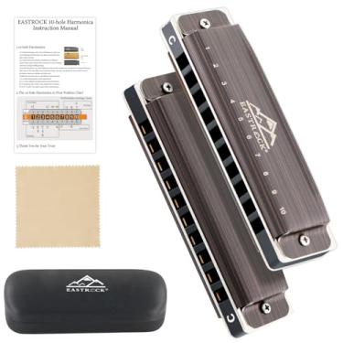 Imagem de EastRock Harmônica, Blues Harmonica Mouth Organ 10 furos chave C com capa, gaita diatônica para jogadores profissionais, iniciantes, estudantes, adultos, amigos, presentes (metal escovado)
