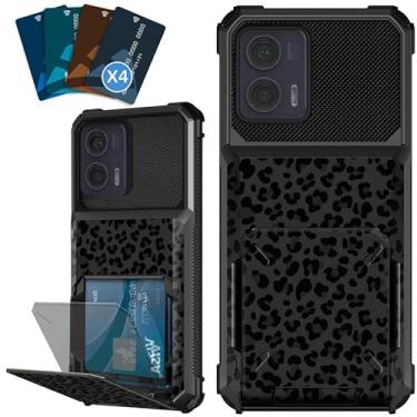 Imagem de SDDFRHGH Capa carteira para Motorola Moto G 5G 2023 com 4 compartimentos para cartão de crédito com design de estampa de leopardo preto, capa de celular resistente para Motorola Moto G 5G 2023 6,5