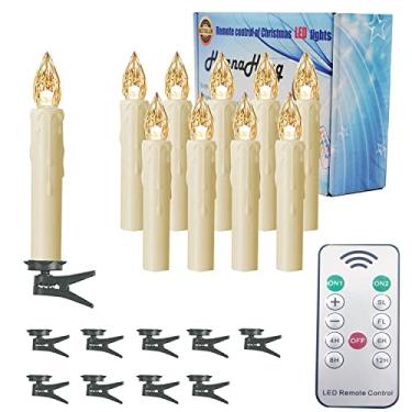 Imagem de HANNAHONG 10 velas LED sem chama com controle remoto, mini cera falsa cintilante elétrica pequena, operada a pilhas, clipes de luzes para candelabros, guirlandas, decoração de Natal