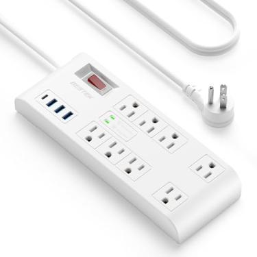 Imagem de BESTEK 4.000 Joules Protetor contra sobretensão com USB, Power Strips com 8 tomadas CA, 3 USB-A 2.4A 1USB-C 3A, saída máxima 1625W 13A, cabos de extensão resistentes de 1,5 m