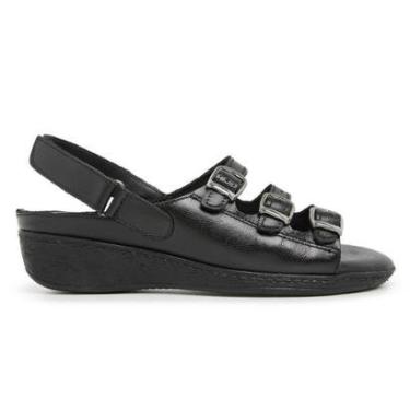 Imagem de Sandalia Feminino Salto Anabela Ortopédico Conforto Couro RF182-Feminino