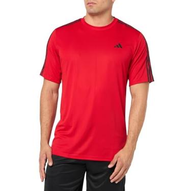 Imagem de adidas Camiseta masculina Essentials de treino com 3 listras, Better Scarlet/Preto, G Alto