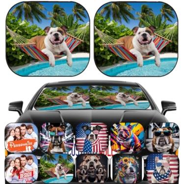 Imagem de Maizi Protetor solar para carro, 2 peças, ajuste universal, para-sol, design de desenho animado para cães, pastor alemão, filhote de cachorro se encaixa na maioria dos vagões, carros pequenos,